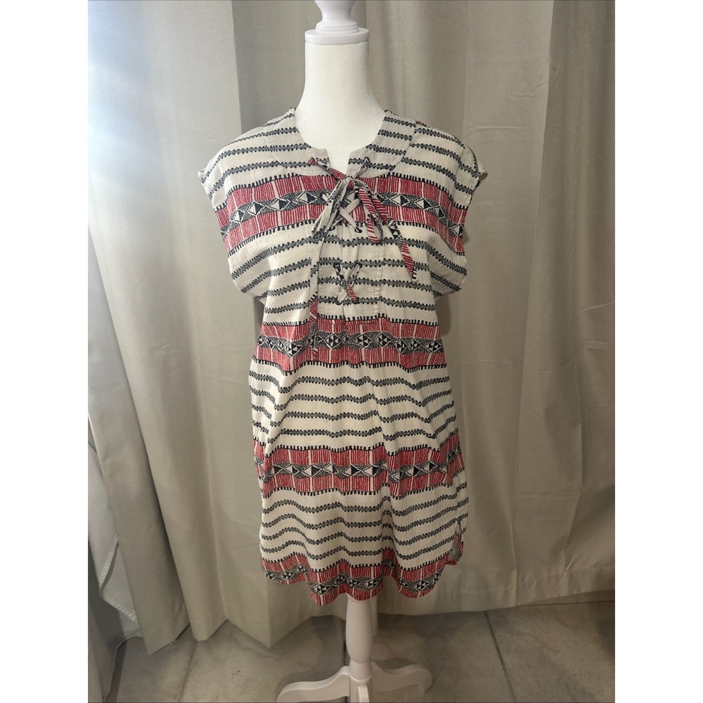 Madewell Catarina Cover Up Tunic Tribal Aztec Red Black Dress SIZE X-SMALL